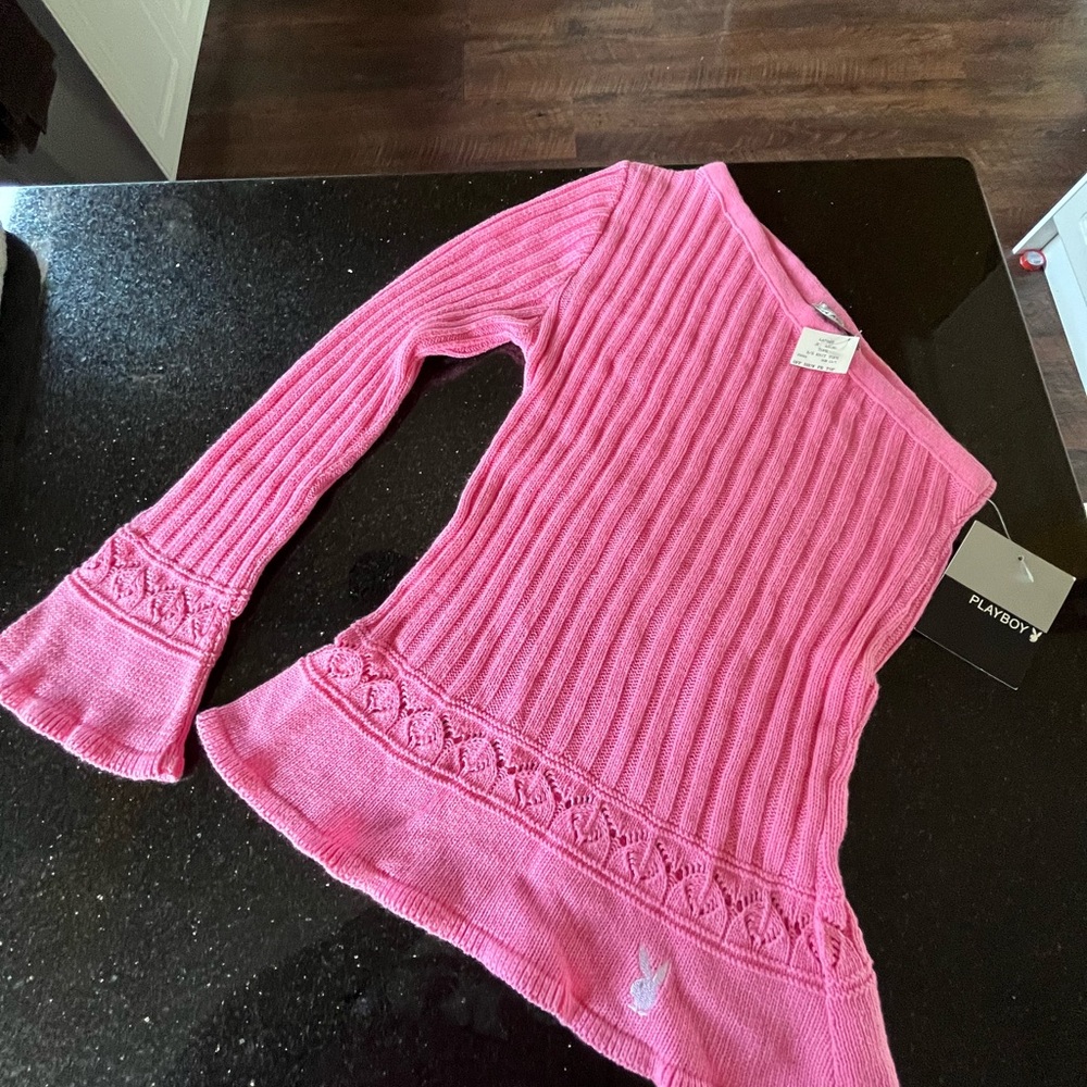 PLAYBOY Women's Ribbed Pink Sweater
